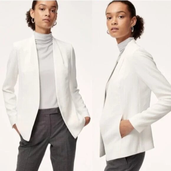 EUC! Aritzia BABATON Keith Blazer Open Front Power Jacket in White Size 2 - Picture 2 of 13